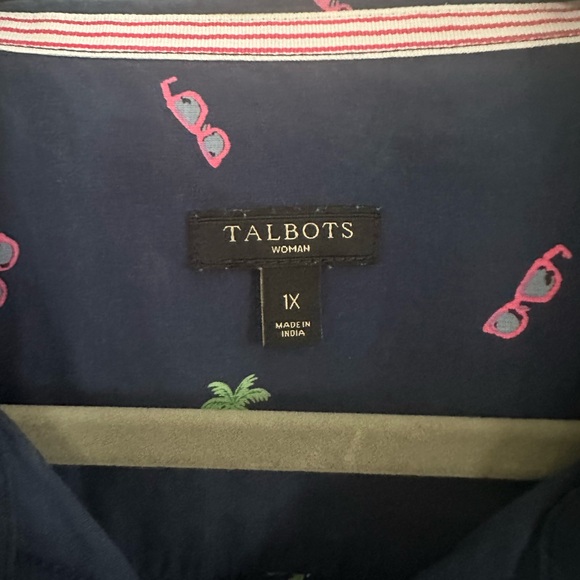 Talbots Navy Shirt with Pink and Green Accents Size 1X - Picture 3 of 9